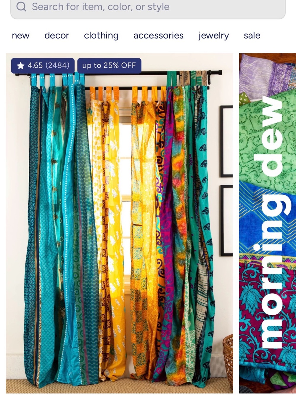 Mexicali Blues Recycled Sari Panel Curtains - Turquoise, Orange, Magenta, Gold